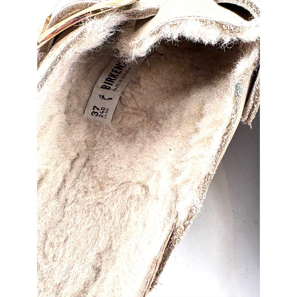 Birkenstock Big Buckle Boston Sherpa Clogs 37 7 Tobacco Brown Taupe Tan Leather - Picture 3 of 6